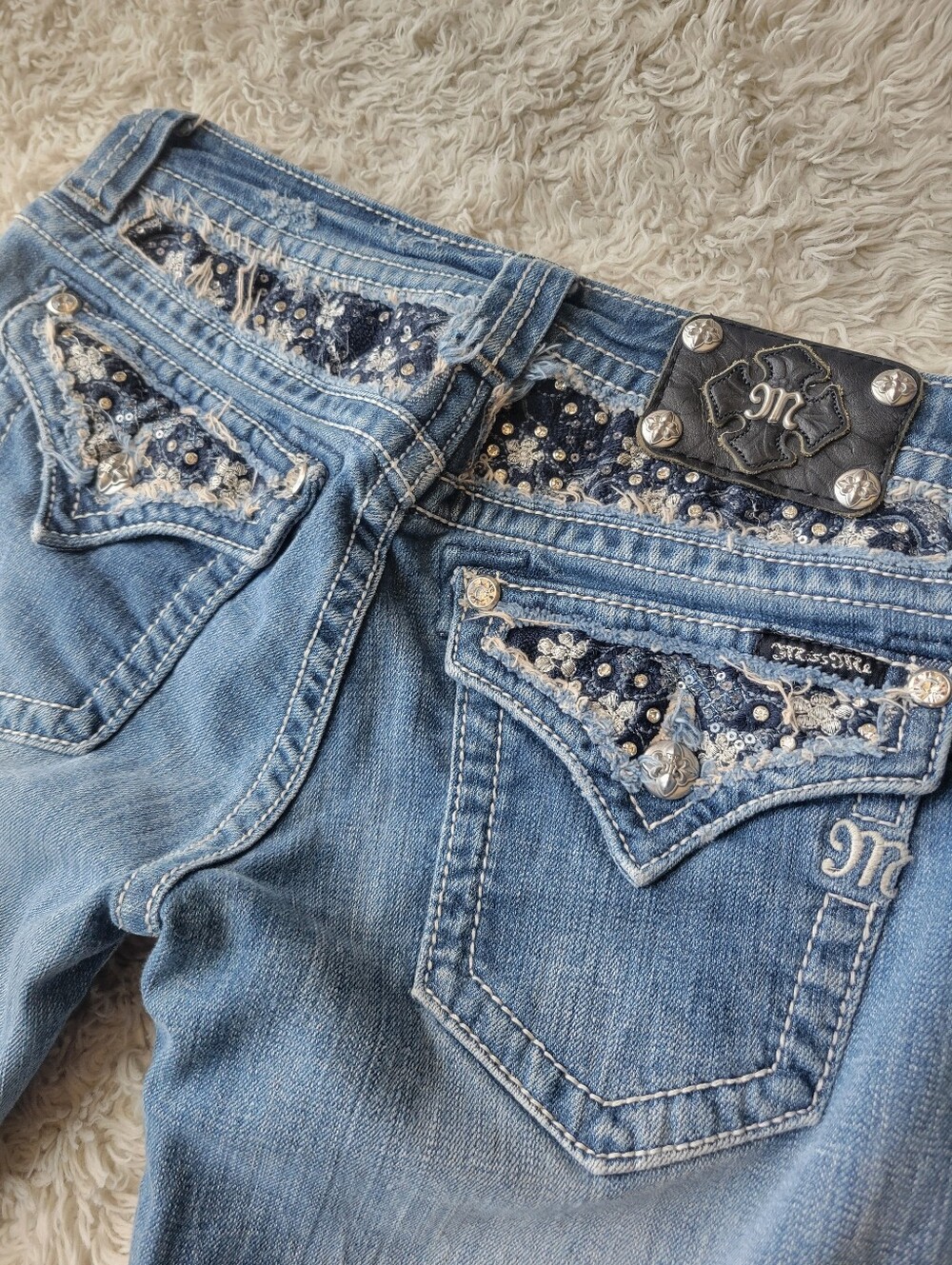Miss Me Bootcut Jeans Women 29 Embellished Rhinestone Y2K Low Rise